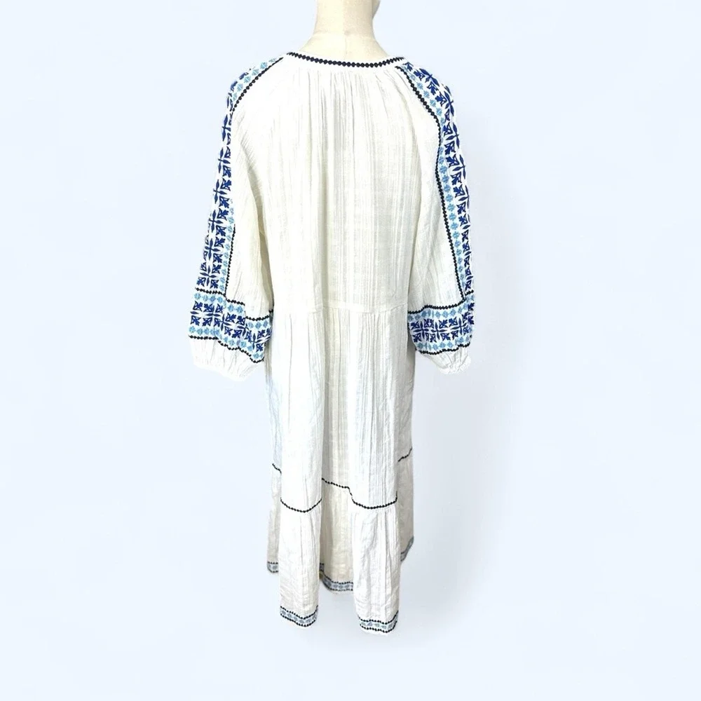 Tommy Bahama NWT Size LGE  Mykonos White &‎ Blue Embroidered  tiered midi Dress - Picture 7 of 16